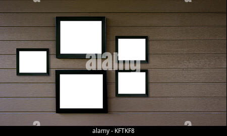 empty old wood frame vintage on wooden wall  Photo or picture art Stock Photo