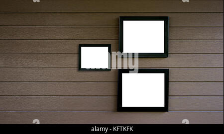 empty old wood frame vintage on wooden wall  Photo or picture art Stock Photo