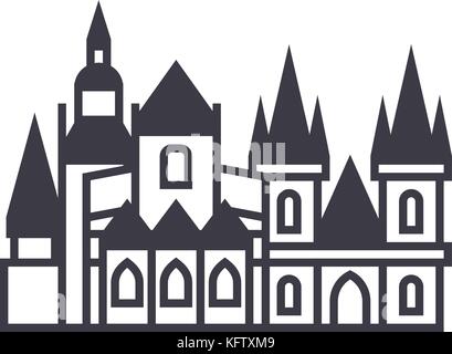 prague vector line icon, sign, illustration on background, editable strokes Stock Vector