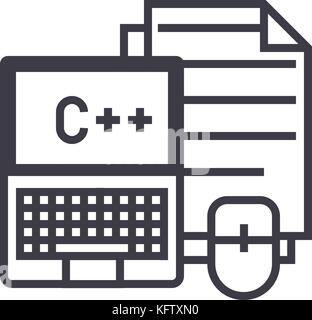 programming,coding,notebook, mouse, docs vector line icon, sign, illustration on background, editable strokes Stock Vector