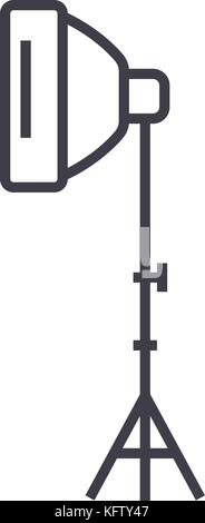 photo light with stand tripod vector line icon, sign, illustration on background, editable strokes Stock Vector
