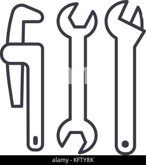 plumbing tools vector line icon, sign, illustration on background, editable strokes Stock Vector
