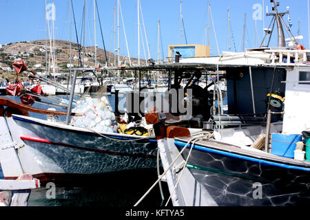 Boats in the harbour of Parikia, paros, Cyclades, Greece Stock Photo