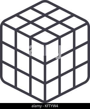 rubik cube  vector line icon, sign, illustration on background, editable strokes Stock Vector