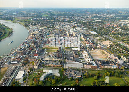 Chemical plant Bayer AG, LANXESS Aktiengesellschaft, chemical plant on the Rhine, the casino of Bayer AG, Leverkusen, Rhineland, North Rhine-Westphali Stock Photo