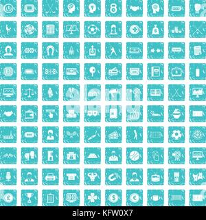 100 totalizator icons set grunge blue Stock Vector