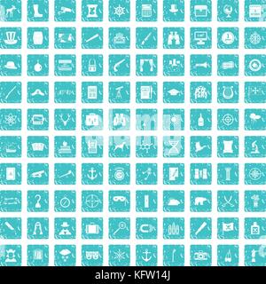 100 binoculars icons set grunge blue Stock Vector