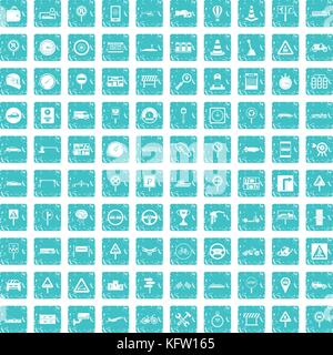 100 traffic icons set grunge blue Stock Vector
