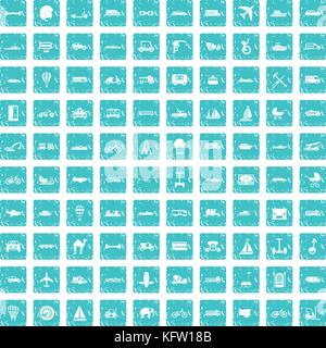 100 transport icons set grunge blue Stock Vector