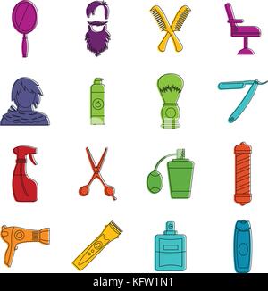 Hairdressing icons doodle set Stock Vector