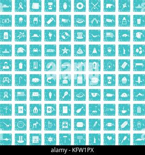 100 USA icons set grunge blue Stock Vector