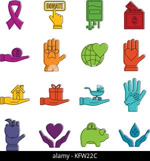 Charity icons doodle set Stock Vector