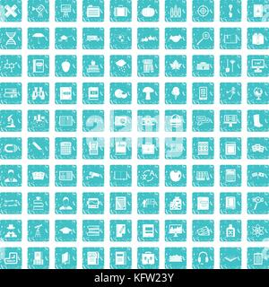 100 book icons set grunge blue Stock Vector