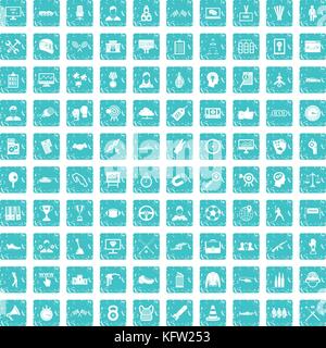 100 victory icons set grunge blue Stock Vector