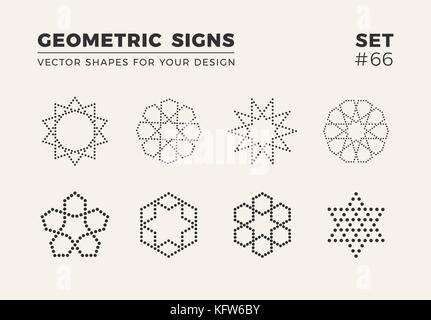 Set of eight minimalistic trendy shapes. Stylish vector logo emblems for Your design. Simple creative geometric signs collection. Stock Vector