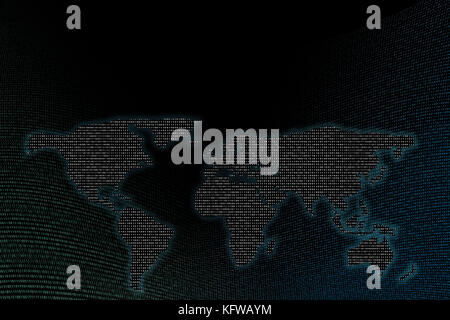 digital world map. binary numbers background. copy space for network connection concepts. Stock Photo