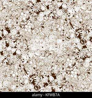 Abstract Nature Pattern with plants, flowers. Monochrome. Endless pattern can be used for wallpaper, pattern fills, web page background, surface textu Stock Vector