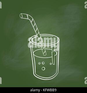 Hand drawing Glass of Juice, cartoon style Isolated on textured green board. Education Concept, Vector Illustration. Stock Vector