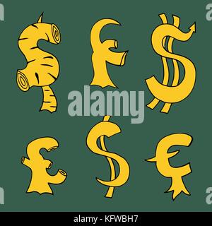 Set sketch of sign Dollar and Euro with arrows. Vector illustration Stock Vector