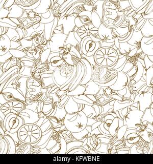 Seamless pattern with set of sweet fruits and berries. Vector illustration Stock Vector