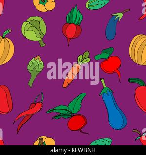 Seamless background of vegetables and spices, vector hand-drawn illustration Stock Vector