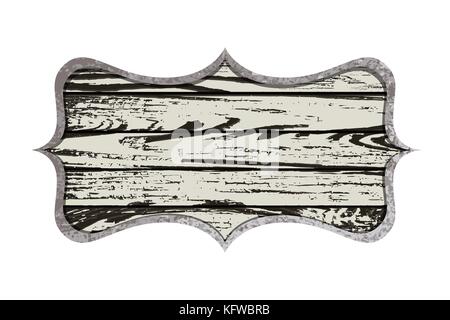 Shield shaped rusty metal signboard with wooden planks Stock Vector