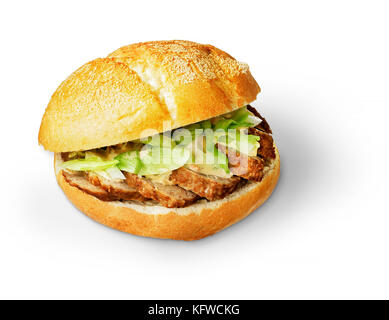 Meatball Sandwich with lettuce isolated on white. Stock Photo