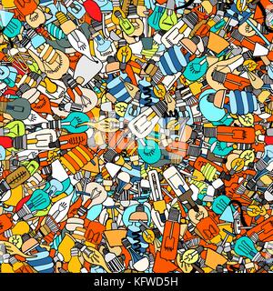 Seamlesbackground of Cute Vintage Bulb Doodle. Vector illustration. Stock Vector