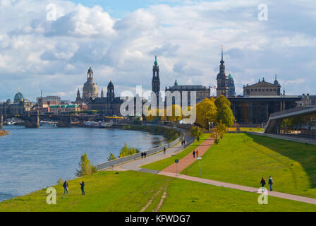 Ostra Ufer, riverbank with old town in background, Dresden, Saxony, Germany Stock Photo