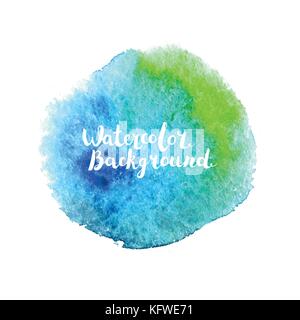 Watercolor brush paint. Hand painted art with lettering isolated on white background. Abstract vector duo tone blot. Design element for web banners, c Stock Vector