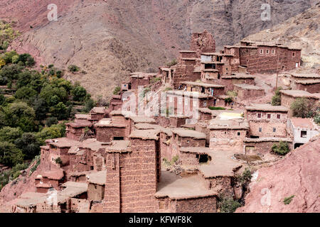 Megdaz, Morocco, 15 October, 2017: Megdaz is a traditional Berber village situated in high Atlas mountains, at nearly 2000 meter, built on mountains s Stock Photo