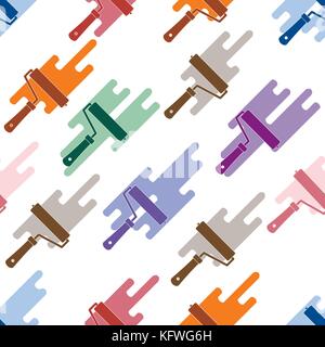 Seamless pattern: paint roller and paint spot. Tools for repair and construction. Stock Vector