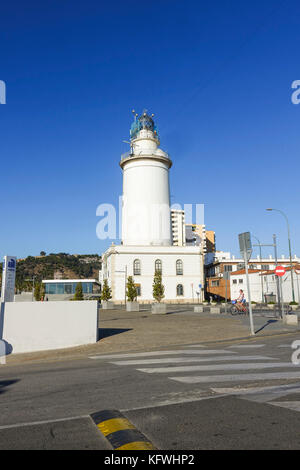 Lighthouse in the port of Malaga, Andalusia, Southern Spain Stock Photo