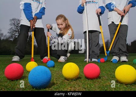 School children playing pitch & putt golf, sponsored by Sport Cardiff Stock Photo