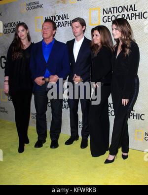 Los Angeles, CA, USA. 30th Oct, 2017. Christina Schwarzenegger, Arnold Schwarzenegger, Patrick Schwarzenegger, Maria Shriver, Katherine Schwarzenegger at arrivals for National Geographic's THE LONG ROAD HOME Premiere, Royce Hall, Los Angeles, CA October 30, 2017. Credit: Priscilla Grant/Everett Collection/Alamy Live News Stock Photo