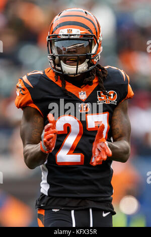 October 29th, 2017: Cincinnati Bengals tight end C.J. Uzomah (87) looks on  before the NFL football game between the Indianapolis Colts and the Cincinnati  Bengals at Paul Brown Stadium, Cincinnati, OH. Adam