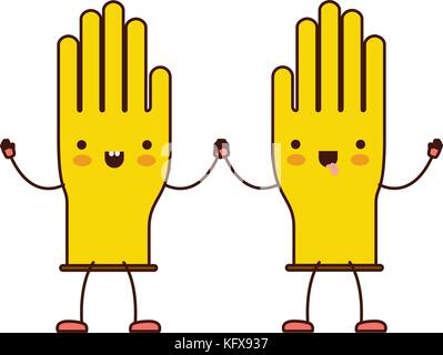 kawaii cartoon pair gloves holding hands in colorful silhouette Stock Vector