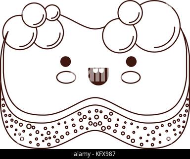 kawaii sponge with bubbles of soap in brown silhouette Stock Vector