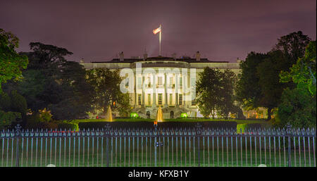 September 12, 2017, Washington, DC, USA: The White House at night during the Trump Administration. Stock Photo