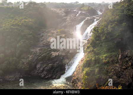 Shimsa waterfalls, also called as Shivanasamudra falls is situated on the banks of river Kaveri and is the location of one of the first Hydro-electric Stock Photo