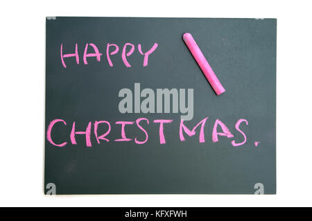 Happy christmas with red chalk on blackboard Stock Photo