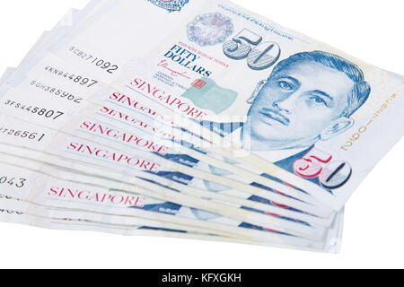 Singapore banknotes dollars (50 SGD) isolated on a white background Stock Photo