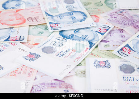 Singapore banknotes dollars (2-50 SGD) Stock Photo
