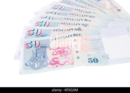 Singapore banknotes dollars (50 SGD) isolated on a white background Stock Photo