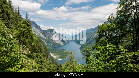 View over Lake Königsee from the Saugasse, hiking trail to the Kärlingerhaus, Berchtesgaden National Park Stock Photo