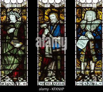 Famous European 'artists' from previous centuries celebrated in The John Rylands Library, Manchester, UK Stock Photo