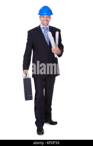 Portrait Of Happy Architect Isolated On White Background Stock Photo
