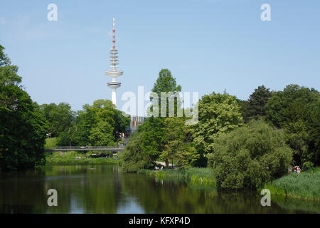 Television tower, moat, old botanical garden, Hamburg, Germany Stock Photo