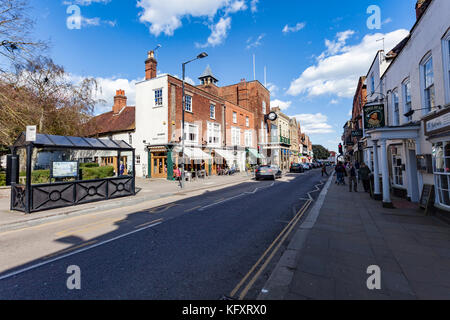 A view down the busy Maldon High Street, Essex, UK Stock Photo