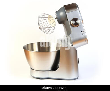 White kitchen machine and stand mixer on a wooden table in a bright design  apartment Stock Photo - Alamy